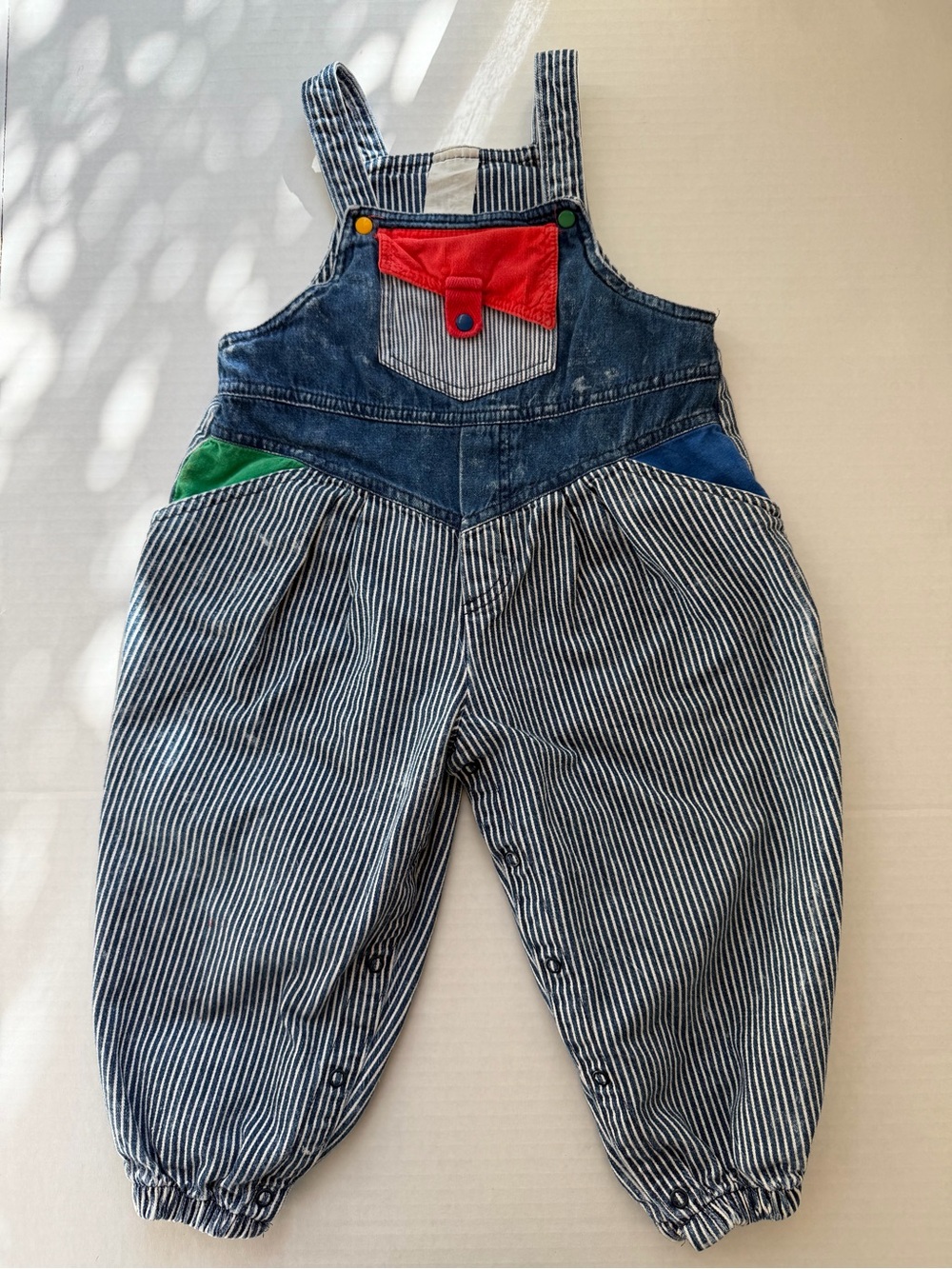 Vintage 24M Railroad Stripe Colorblock Overalls Primary Colors